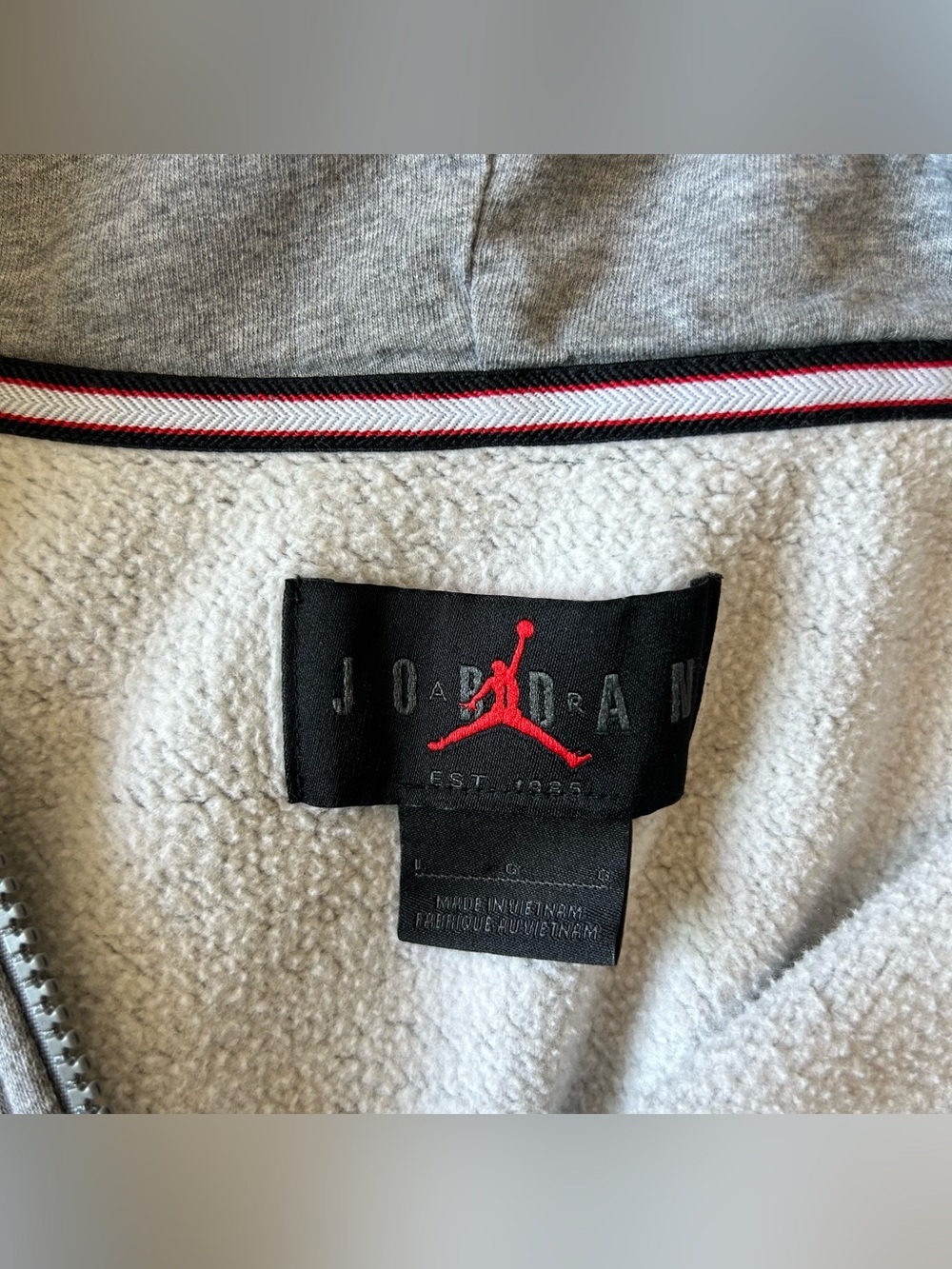 Nike Jordan Essential Men’s Fleece Full Zip Hoodie Sweater L Carbon Heather EUC - Picture 8 of 10